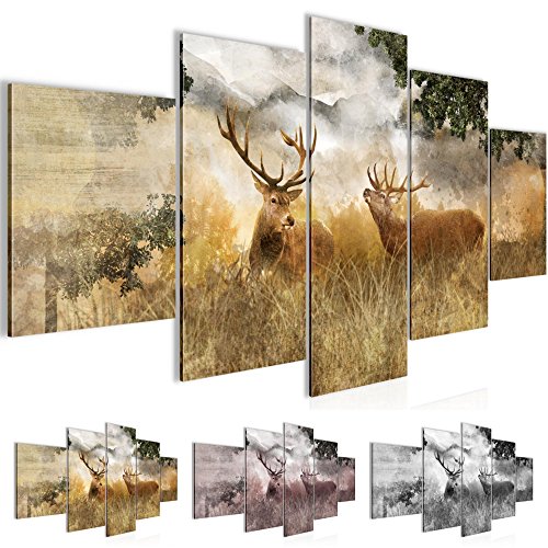 Natur Hirsch Bild Kunstdruck auf Vlies-Leinwand S142
