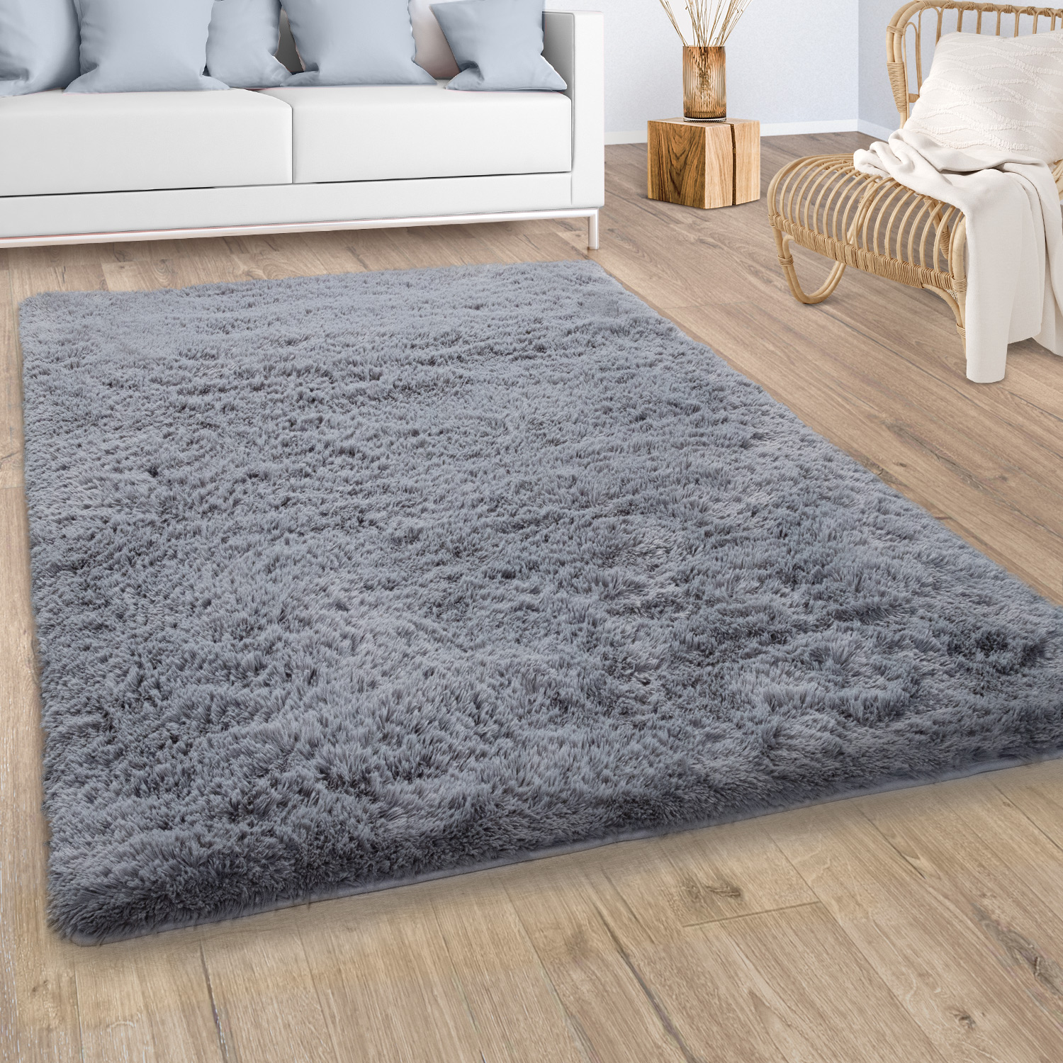 hochflor teppich wohnzimmer shaggy flauschig grau | mirai trading gmbh