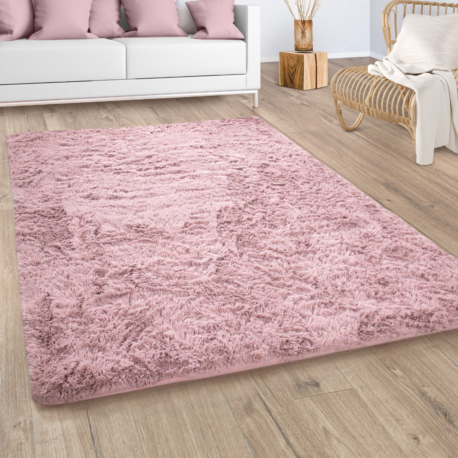 Hochflor Teppich Wohnzimmer Shaggy Flauschig Rosa | Mirai Trading GmbH