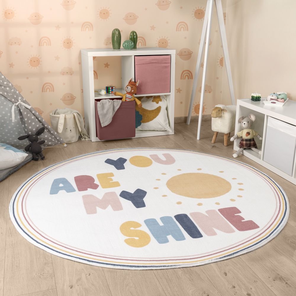 Teppich Kinderzimmer Waschbar Sonne Mit Schriftzug | Mirai Trading GmbH